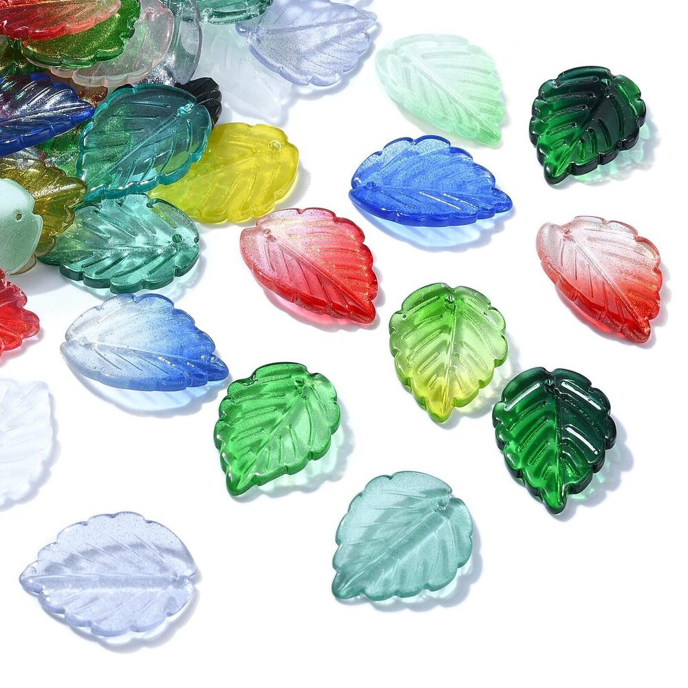 8326 100pcs Random Czech Glass Leaf Charms Lampwork Leaf Bead Charms